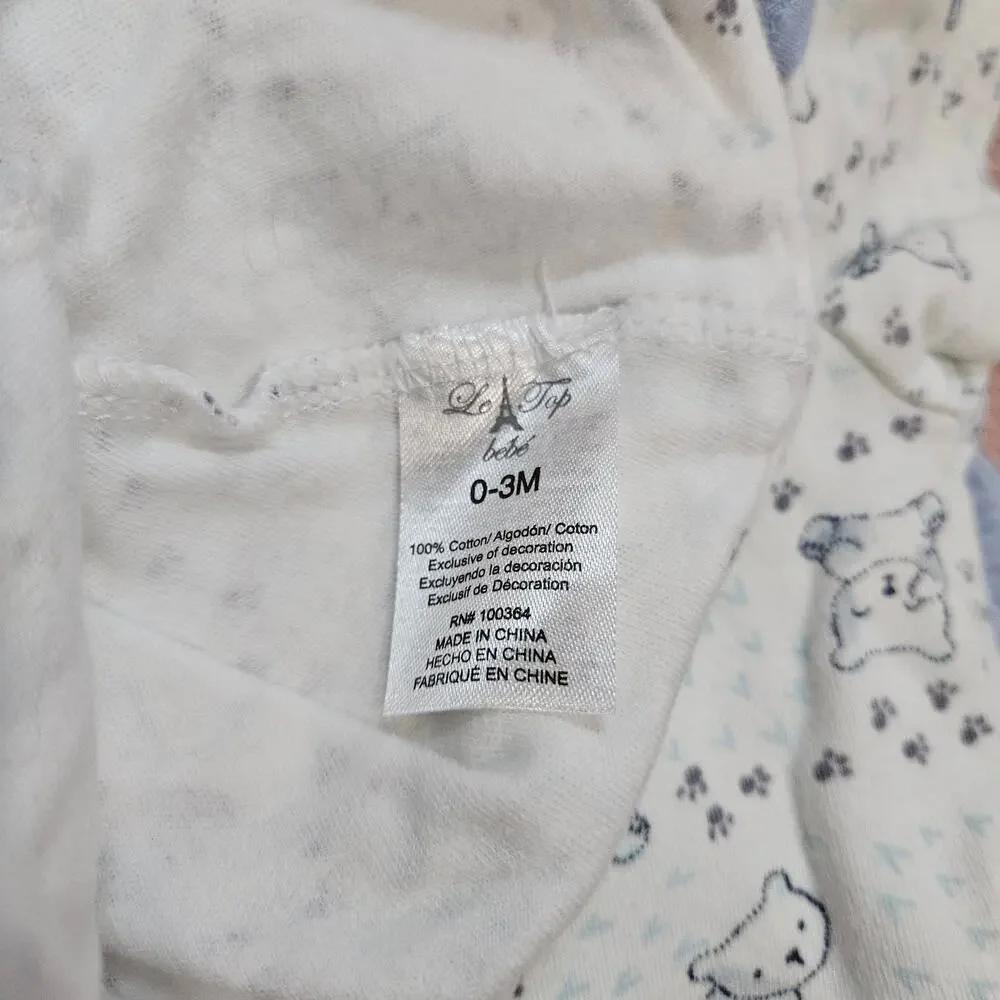 Le Top Bebe Baby Outfit Set Size 0-3M Blue Bear Print Cotton 4-Piece Bundle